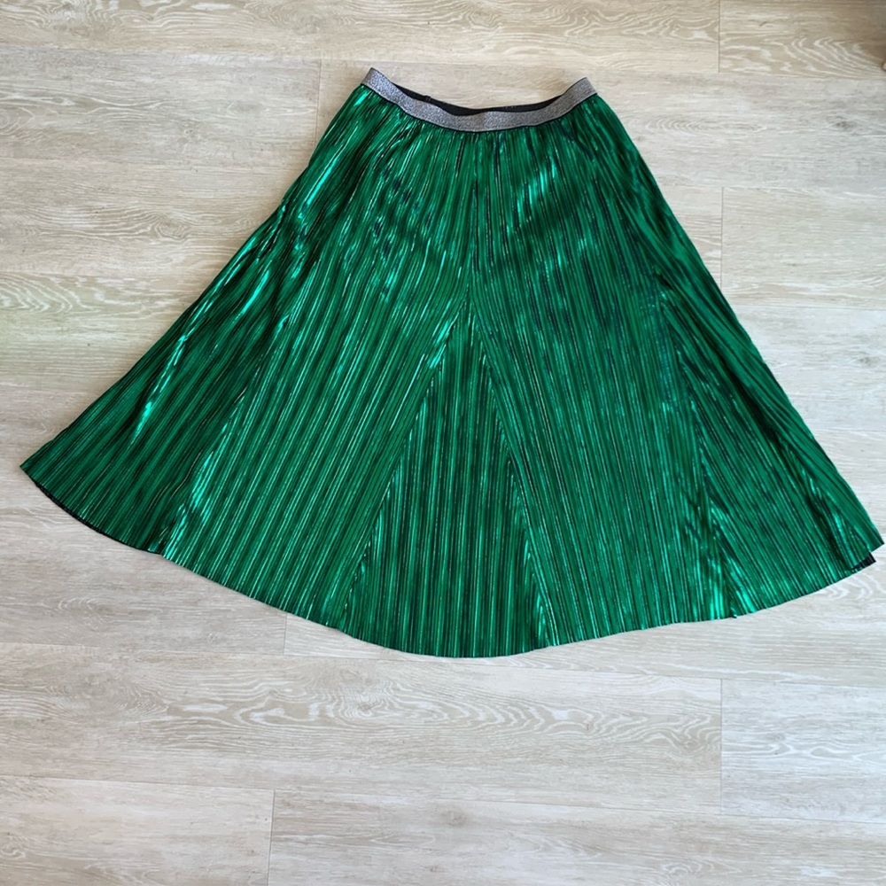 Seen Worn Kept Mettalic Green Flared Skirt. Size 10. Like New.